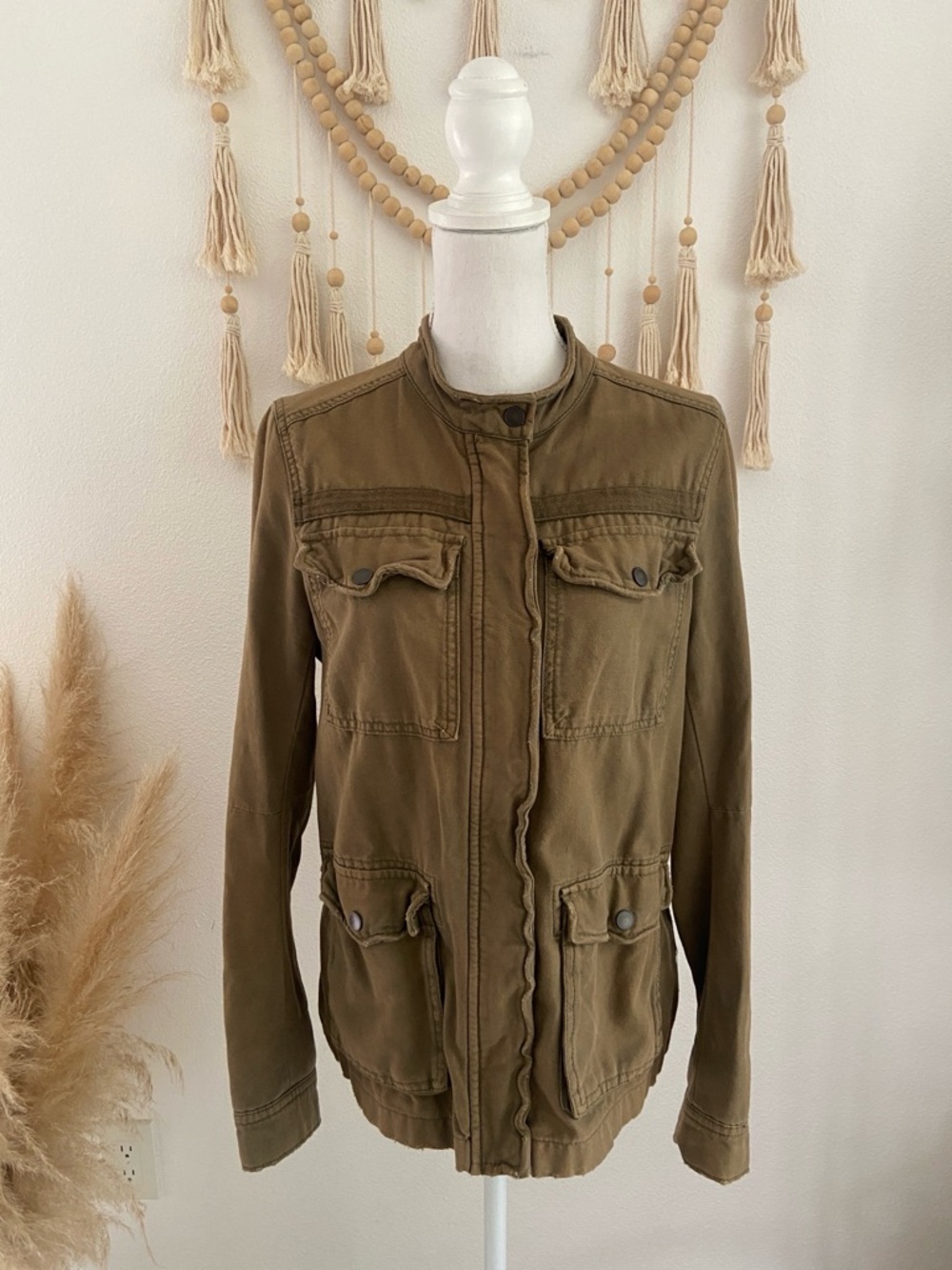 Free People military utility jacket army green brown cargo festival shacket M